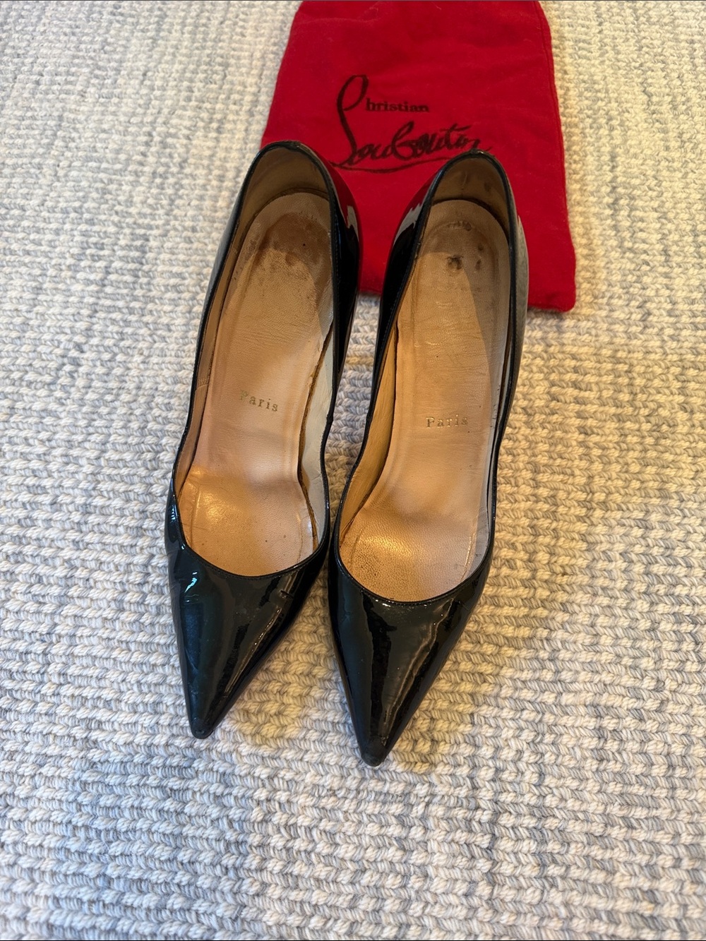 Christian Louboutin Black Patent Pointed-Toe Pumps